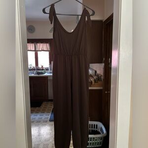 Brown Sleeveless Jumpsuit with Tie Straps